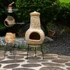 Vintiquewise Outdoor Clay Chiminea Fireplace Sun Design Wood Burning Fire Pit with Metal Stand, Terra Cotta QI004631.TC